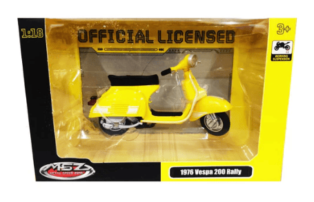 Metal Speed Zone Official Licensed 1:18 1976 Vespa 200 Rally Yellow Die-cast